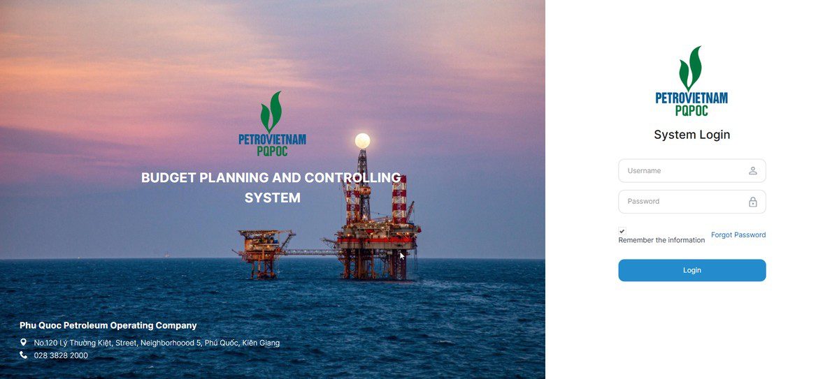 Đăng nhập hệ thống Budget Planning and Controlling System